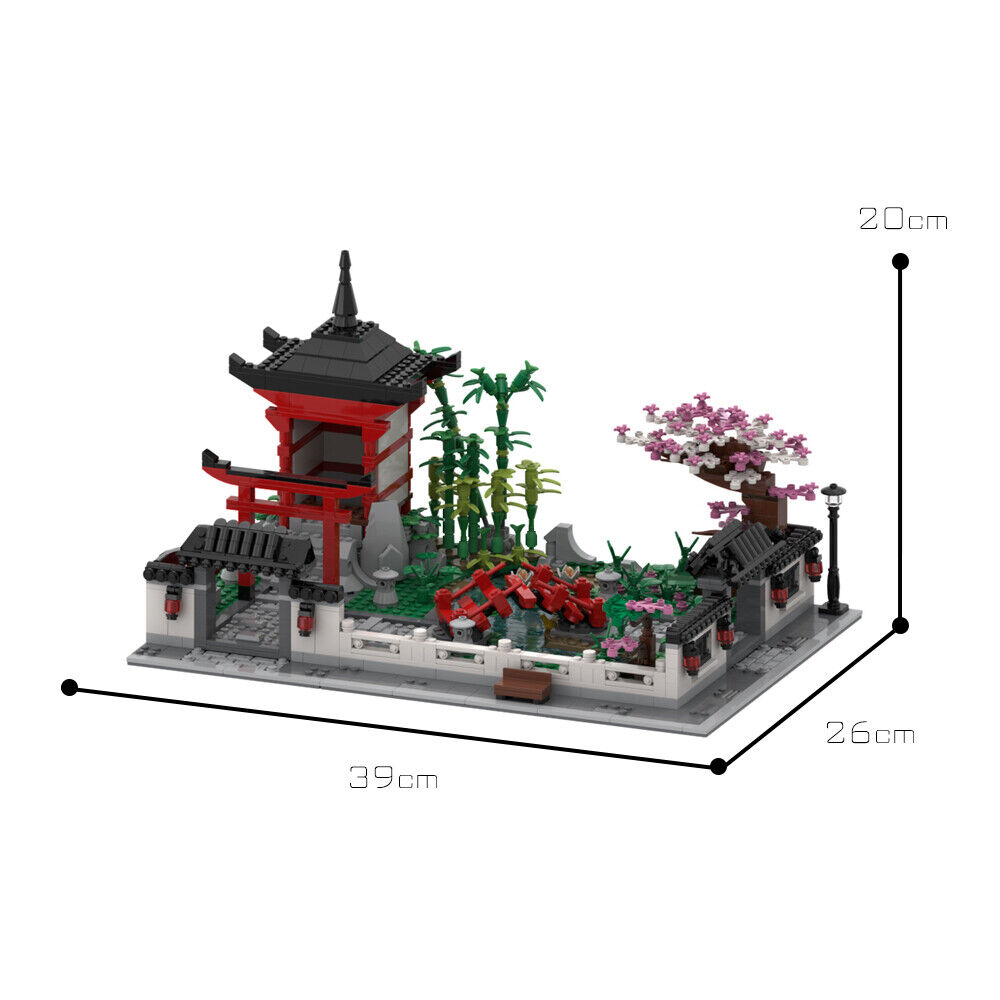 C7473 Modular Japanese Garden with Bridge, Tree and Torii Gate 1641 Parts-ZITIANYOUBUILD