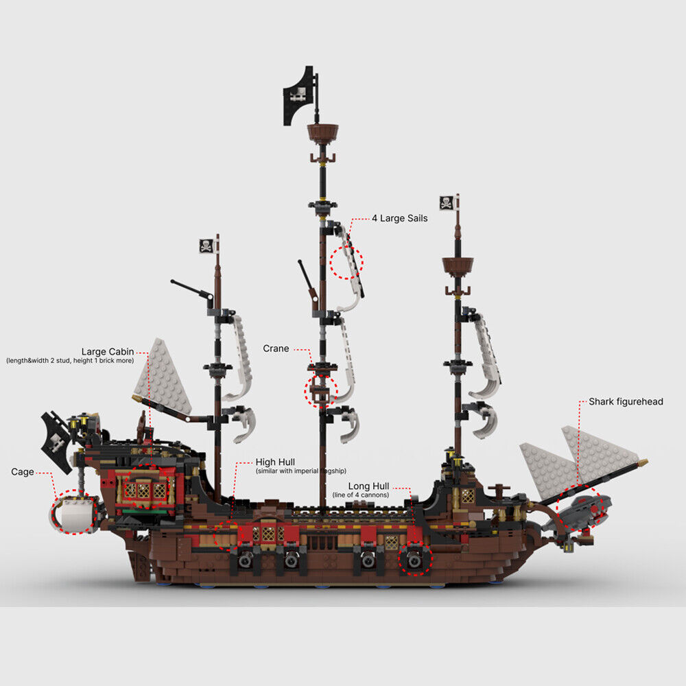 MOC-134441 Ship with Crane and Cage, Large Cabin and 4 Large Sails 2405 Parts-ZITIANYOUBUILD