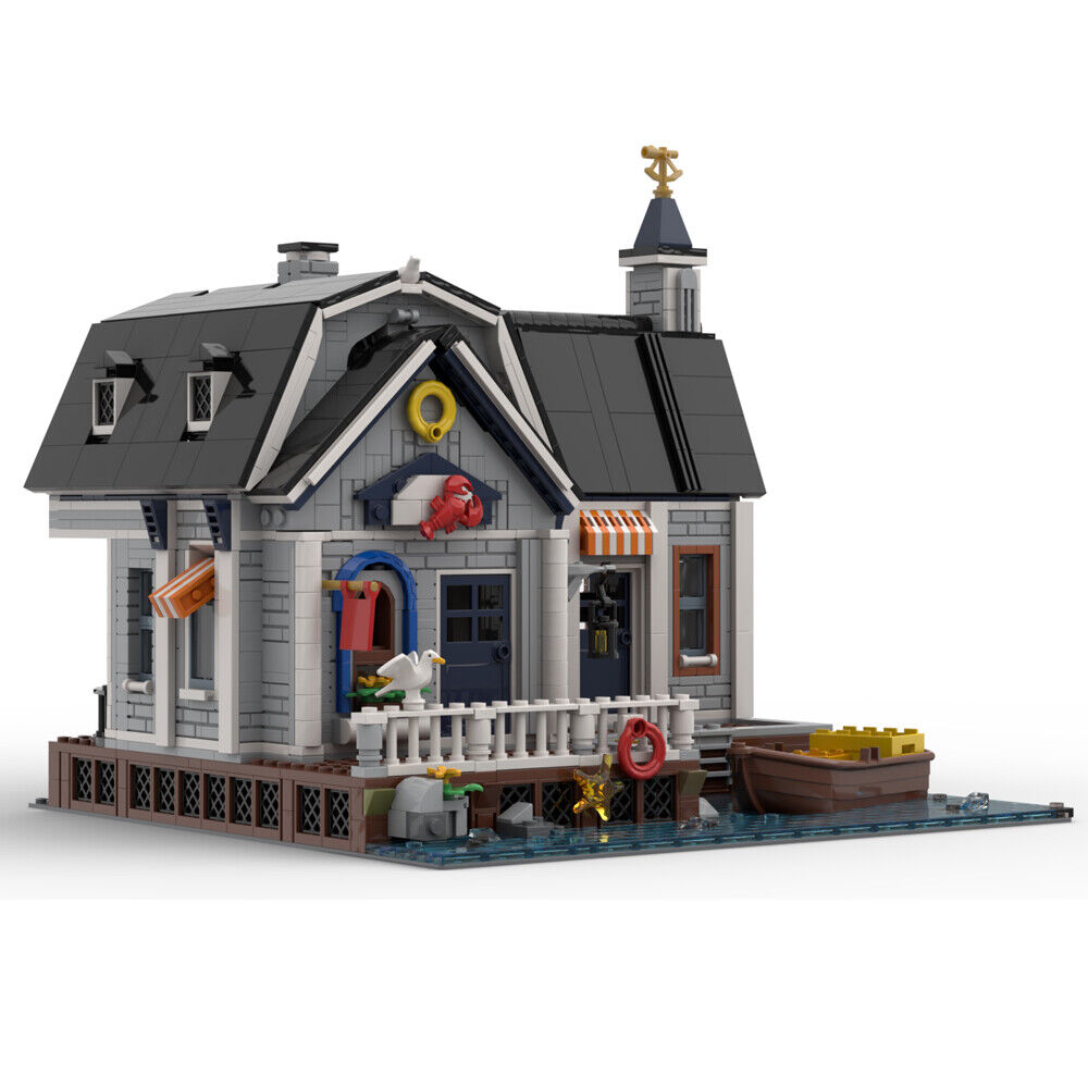 MOC-91130 Modular Building: Dock Model with Interior and Boat 2158 Parts-ZITIANYOUBUILD