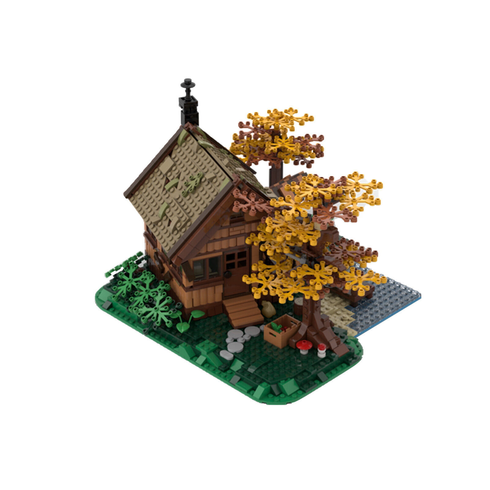 C7378 Modular Building: Hut Cabin Model with Interior and Tree 1371 Parts-ZITIANYOUBUILD