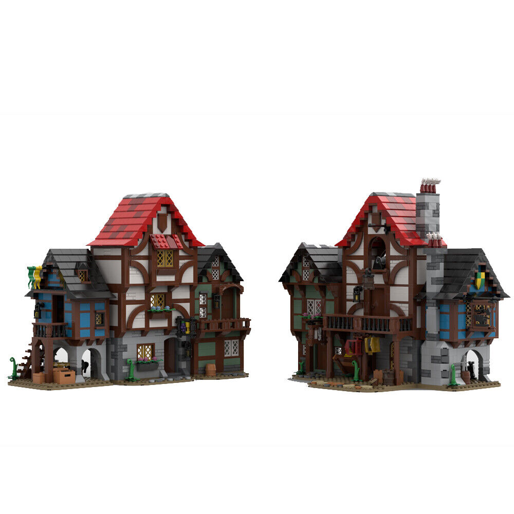 MOC-150889 Medieval Alley with Inn, Blacksmith's Shop Tailor's House 2421 Parts-ZITIANYOUBUILD