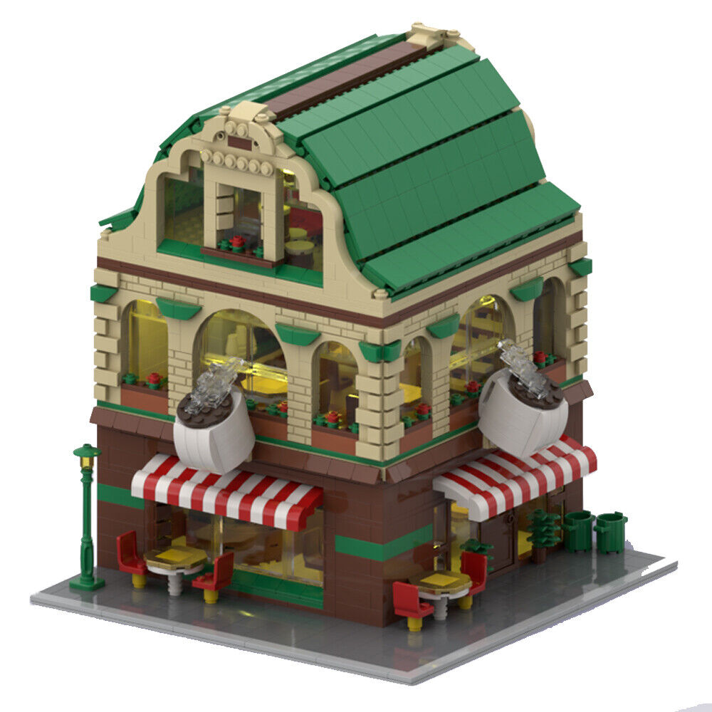 MOC-154932 2 Floors Coffee Shop with Warehouse Modular Building 2288 Parts-ZITIANYOUBUILD