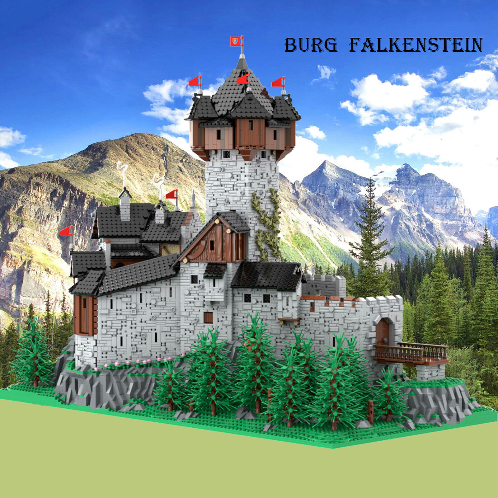 Custom MOC: C7704 Burg Falkenstein Medieval Castle Model 15513 Parts-ZITIANYOUBUILD