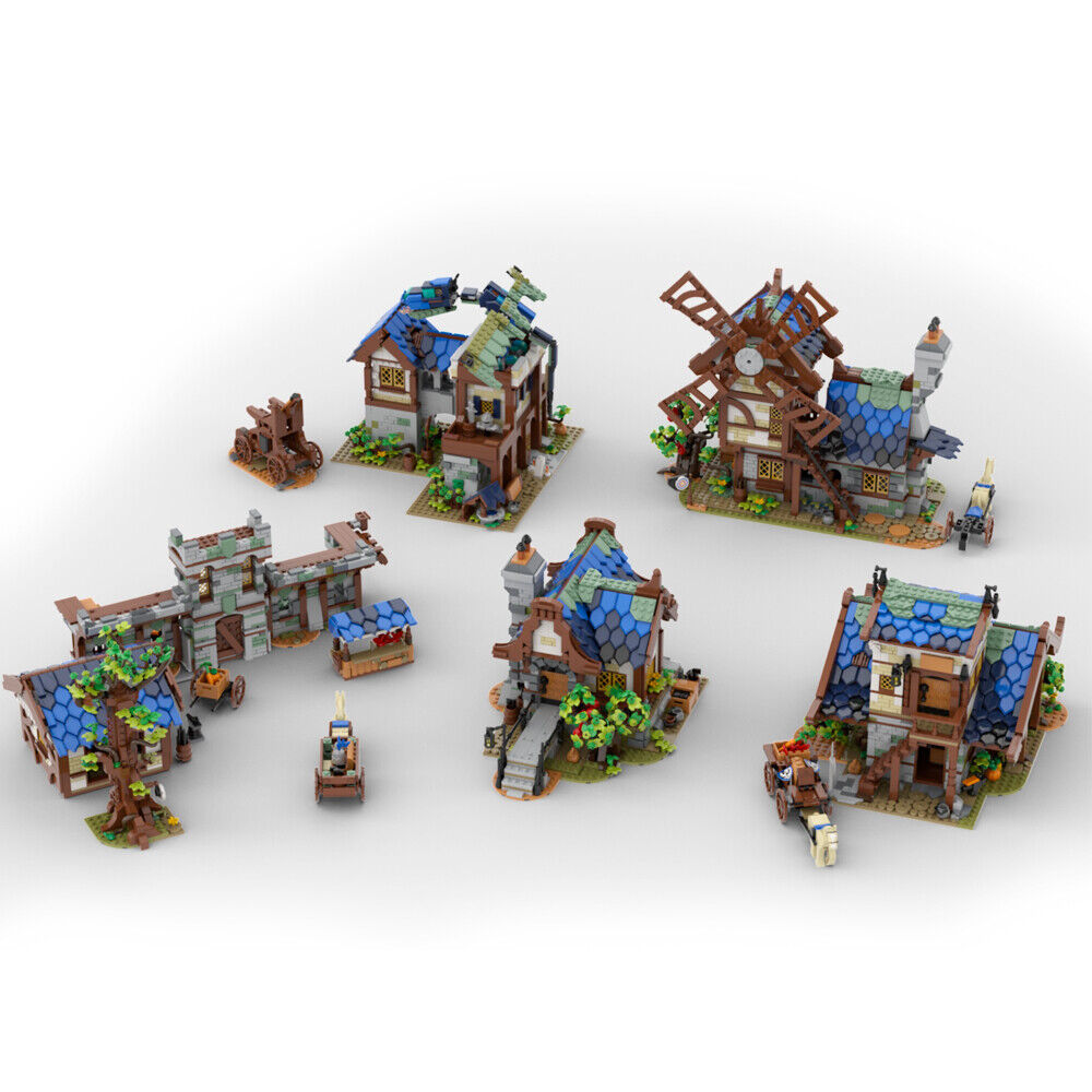 MOC-80029 Medieval Town, House, Windmill, Market 2164 Parts Choose One of Five-ZITIANYOUBUILD