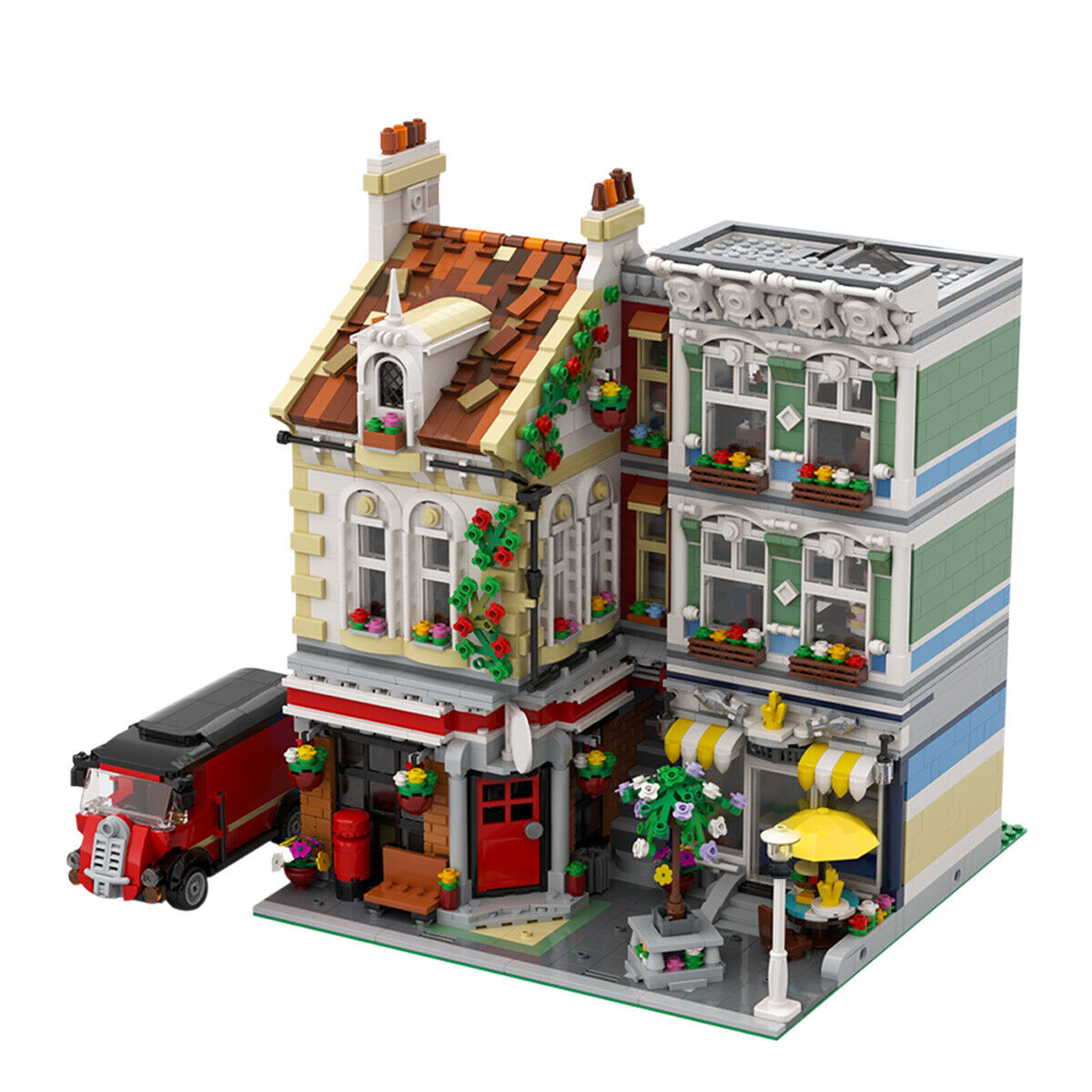 C4535 Post Office with Fish & Chip Shop & Vintage Mail Van 3450 Parts-ZITIANYOUBUILD