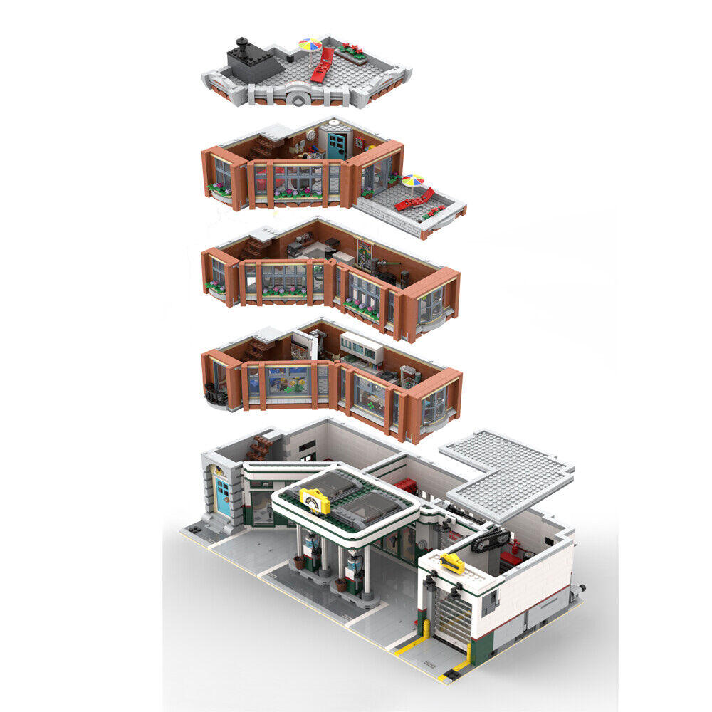 MOC-126334 Plus-size Corner Garage Moduar Building with Apartment 4897 Parts-ZITIANYOUBUILD