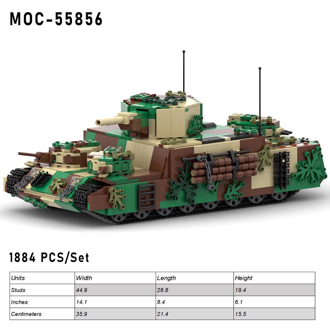 Custom MOC-55856 1/30 O-I  Super Heavy Tank 1884 Parts Toys Gift for Christmas-ZITIANYOUBUILD