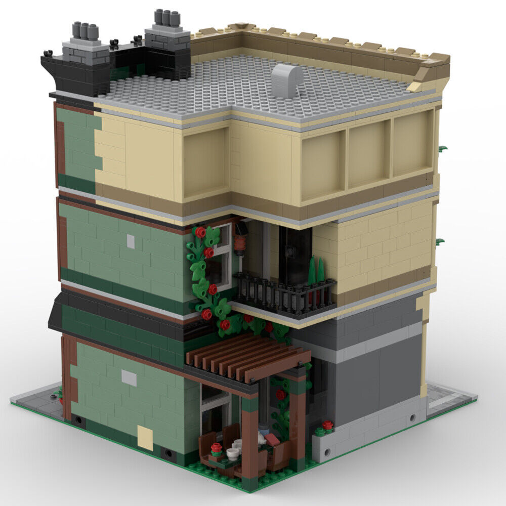 MOC-64880 Modular Town Square Corner with 5 Business Establishments 2427 Parts-ZITIANYOUBUILD