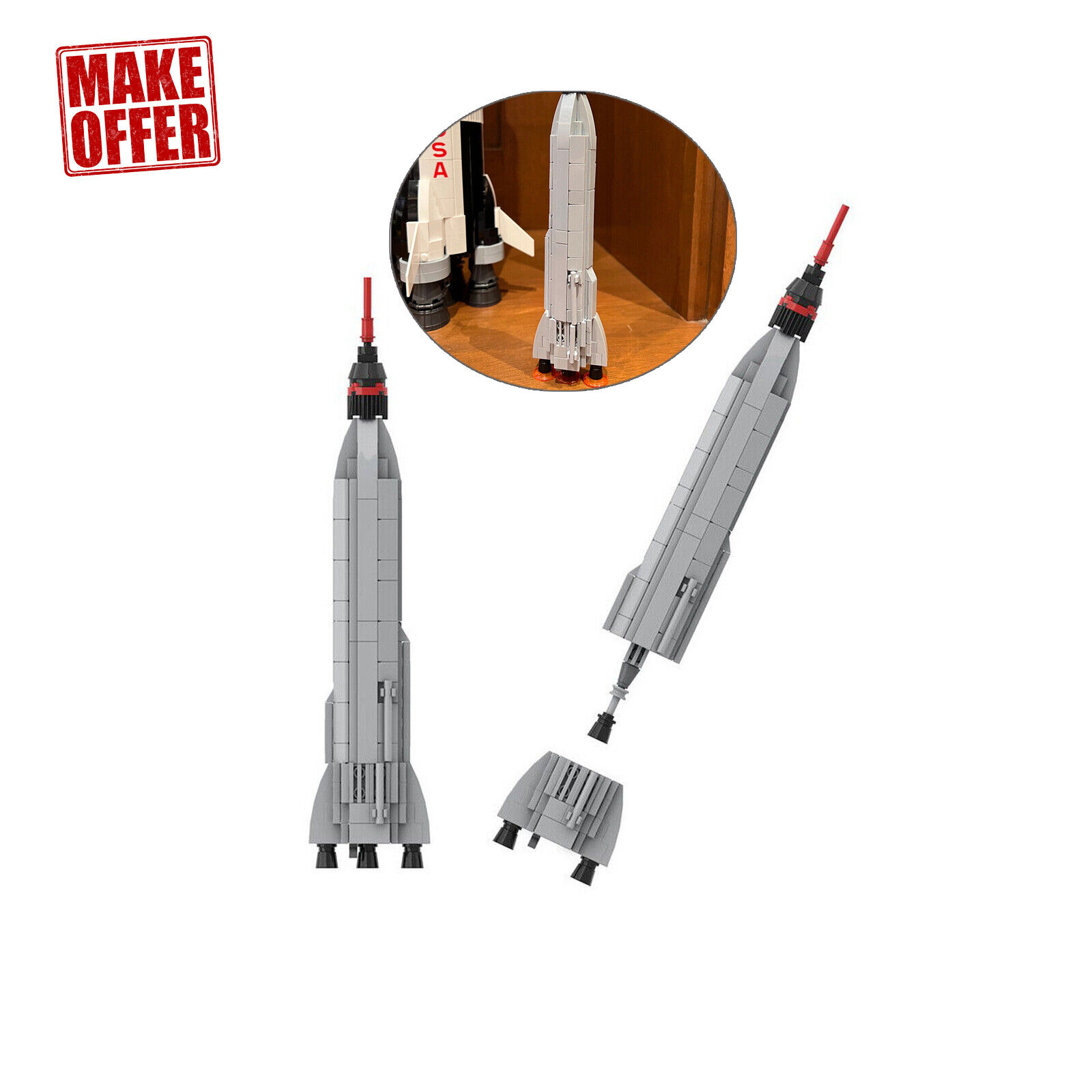 Custom MOC: C7914 Mercury Atlas Manned Rocket [1:110 Scale] 136 Parts-ZITIANYOUBUILD
