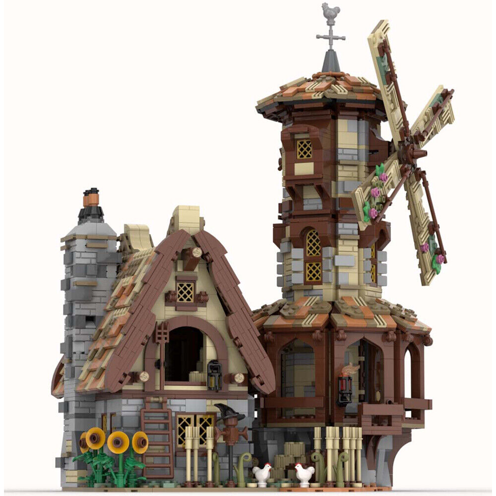 MOC-138190 MEDIEVAL WINDMILL with Farmer Barn for Medieval Village 2649 Parts-ZITIANYOUBUILD