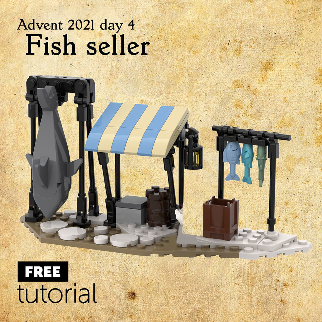 Custom MOC-96254 Medieval Fish Seller 107 Parts Kids Gift for Christmas-ZITIANYOUBUILD