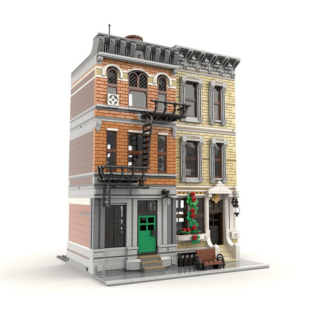 MOC-71914 Modular Building: New Block City Two Housing with Interior 3173 Parts-ZITIANYOUBUILD