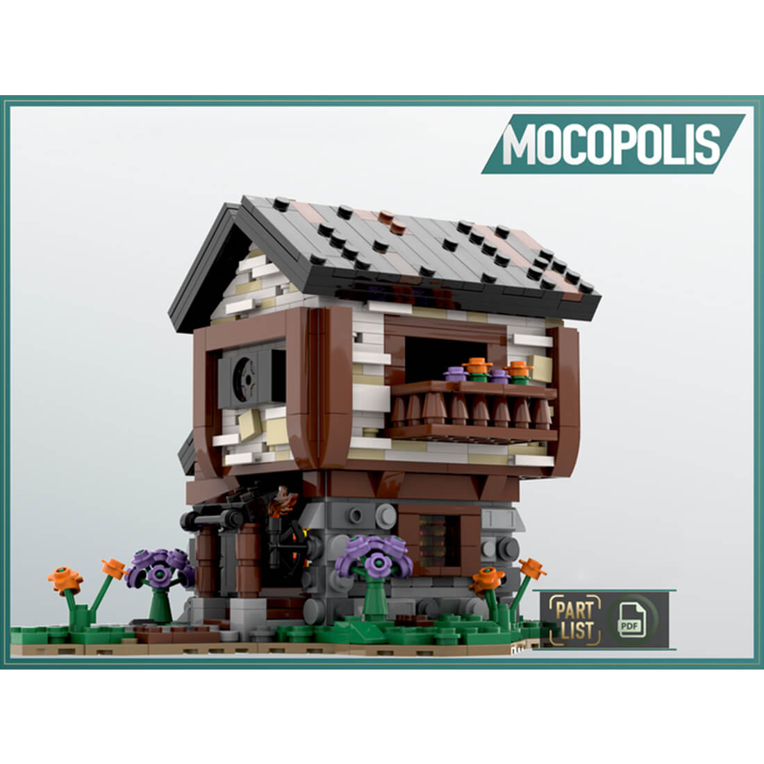 MOC-57549 Medieval Bungalow Module of Large Village Theme Building Blocks 943PCS