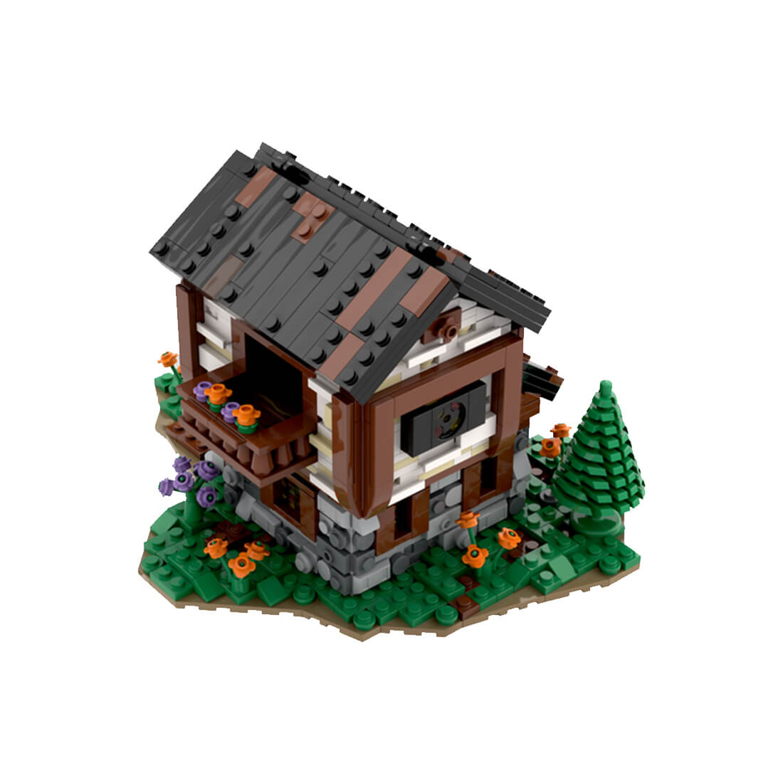MOC-57549 Medieval Bungalow Module of Large Village Theme Building Blocks 943PCS