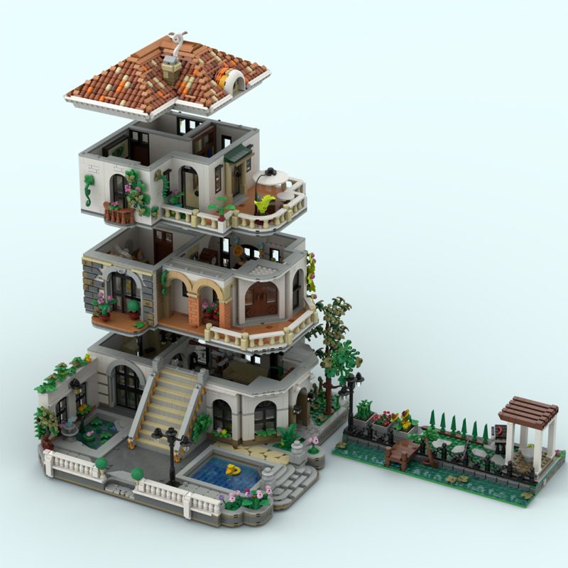 MOC-245814 Riviera Courtyard Manor Building Blocks Set (6906PCS)
