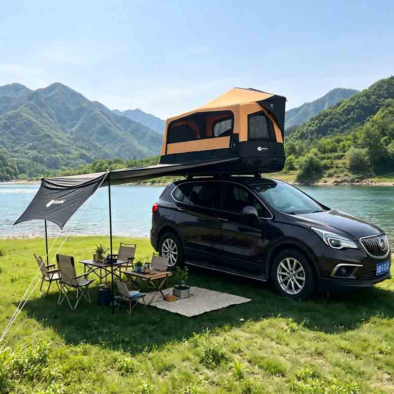 PlayDo Skiff inflatable rooftop tent with low-pressure system for US family overland camping trips
