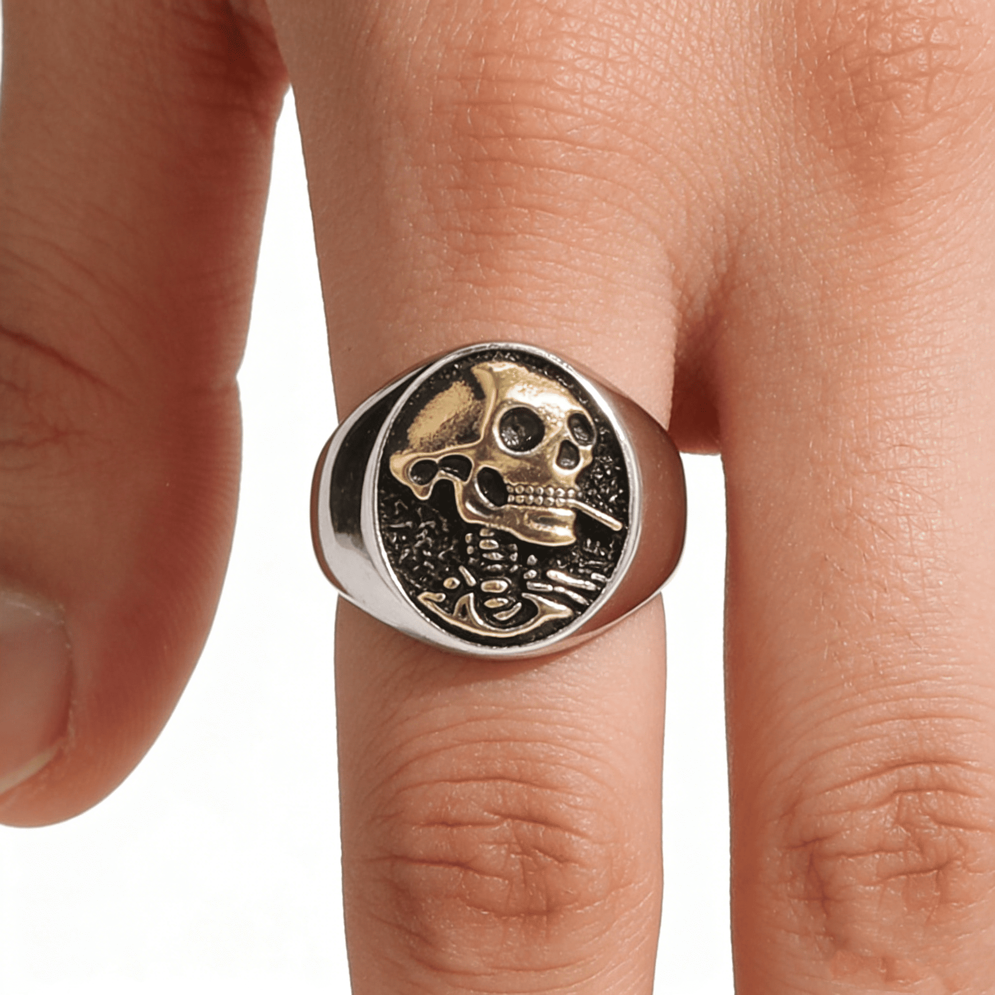 Vintage smoking skull ring