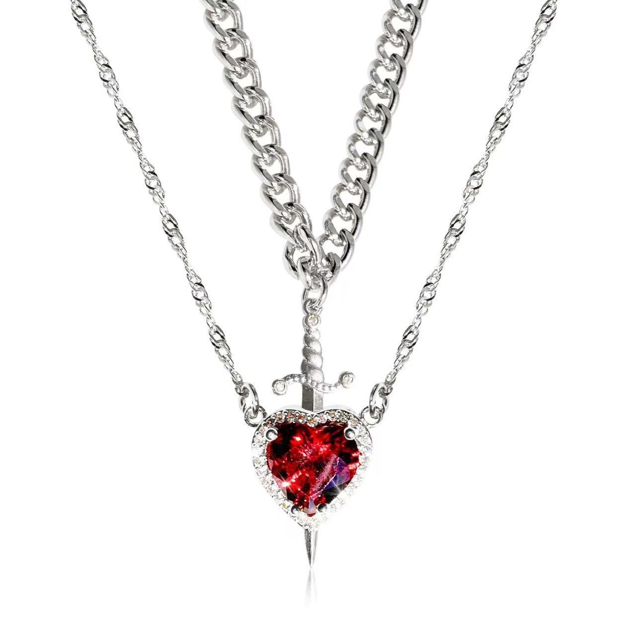 Crystal Heart and Dagger Necklace Set
