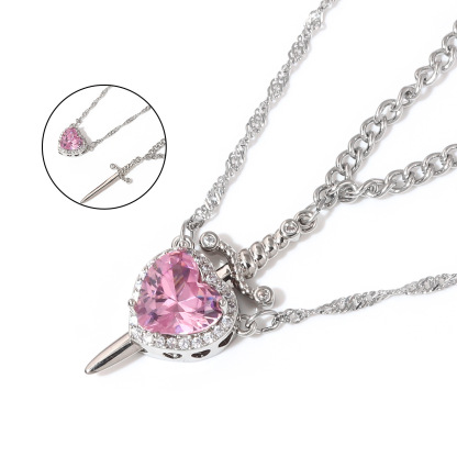 Crystal Heart and Dagger Necklace Set