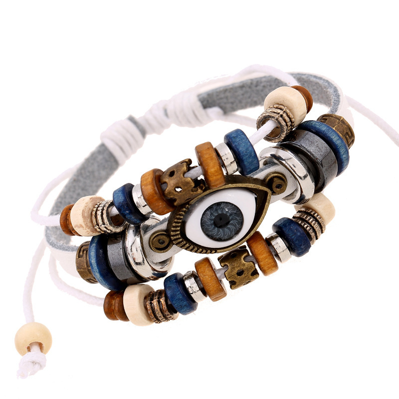 Eyeball Beaded Leather Bracelet