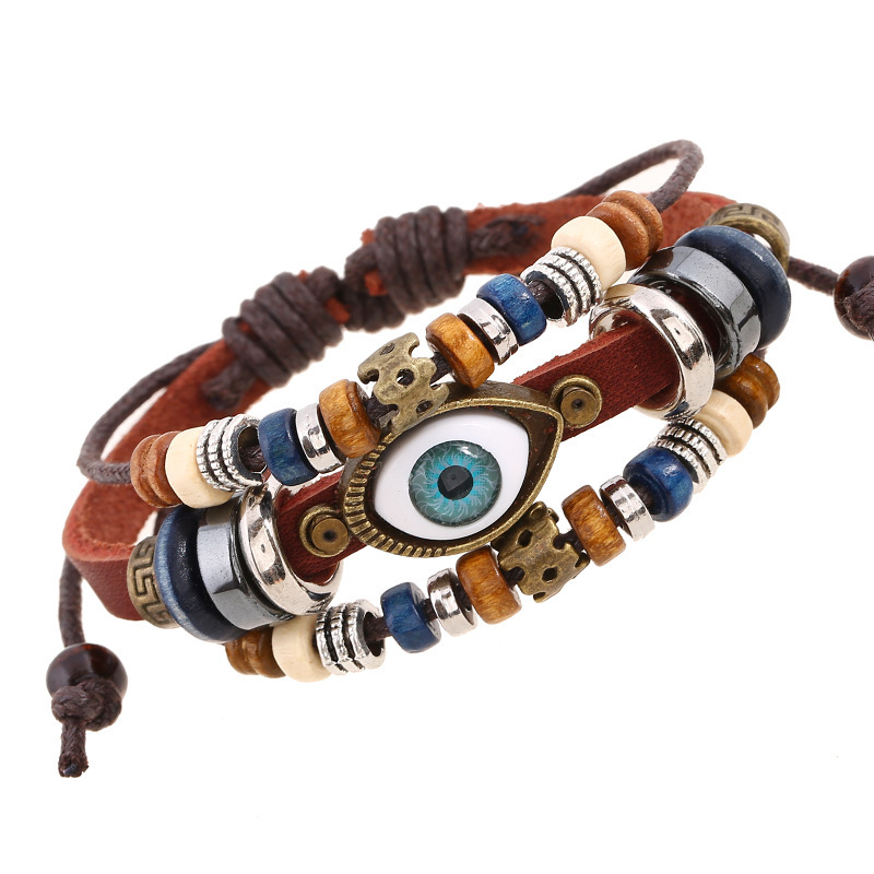 Eyeball Beaded Leather Bracelet