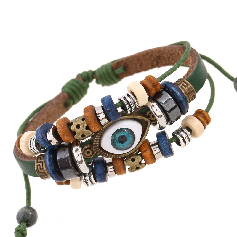 Eyeball Beaded Leather Bracelet
