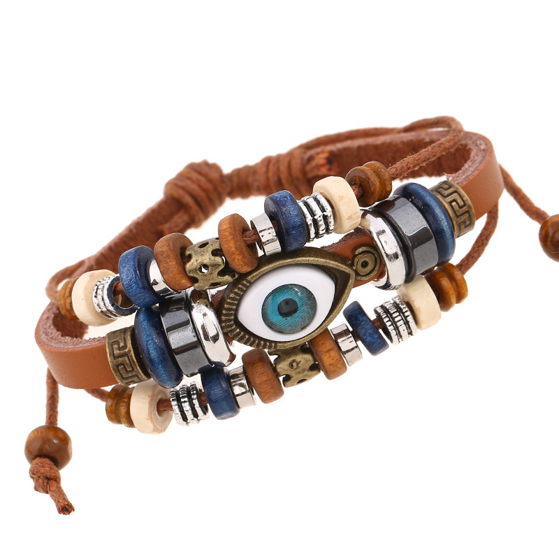 Eyeball Beaded Leather Bracelet