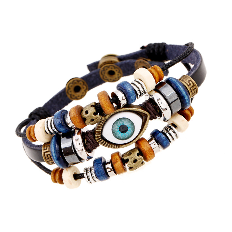 Eyeball Beaded Leather Bracelet