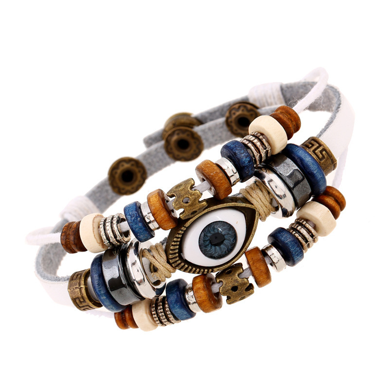 Eyeball Beaded Leather Bracelet