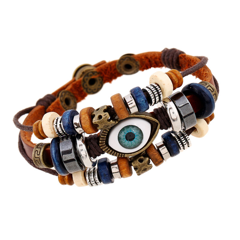 Eyeball Beaded Leather Bracelet