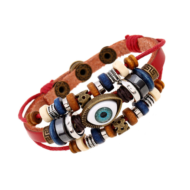 Eyeball Beaded Leather Bracelet