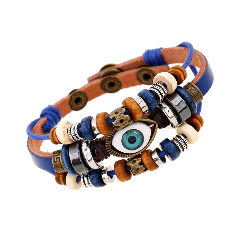 Eyeball Beaded Leather Bracelet