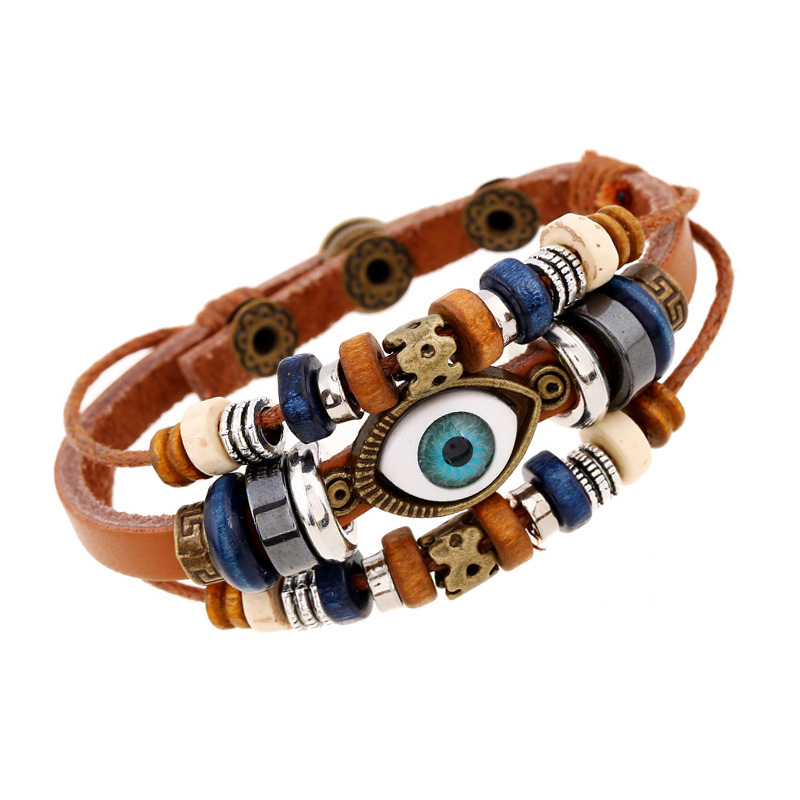 Eyeball Beaded Leather Bracelet