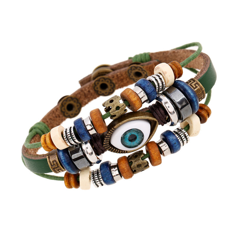 Eyeball Beaded Leather Bracelet