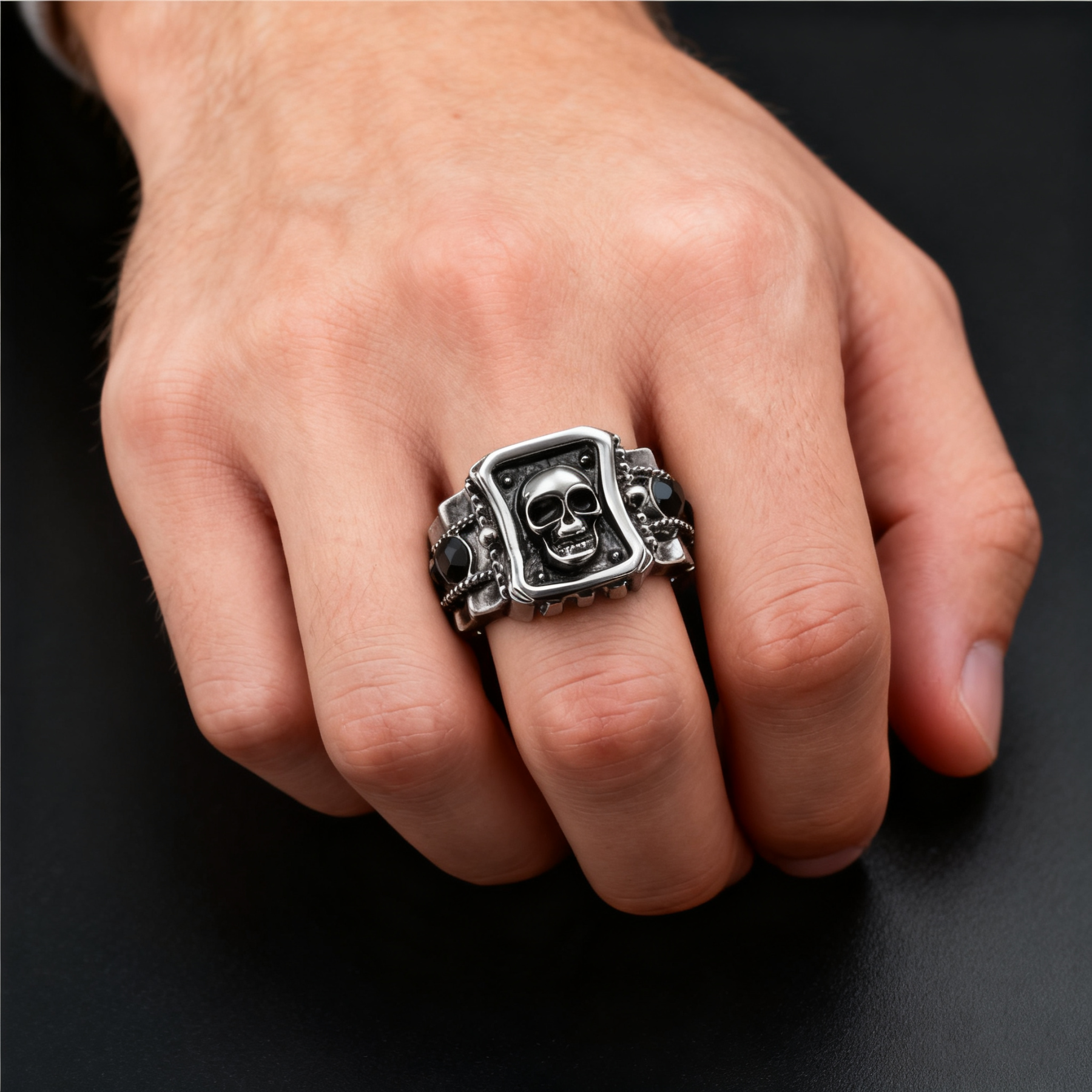 Black Diamond Skull Ring