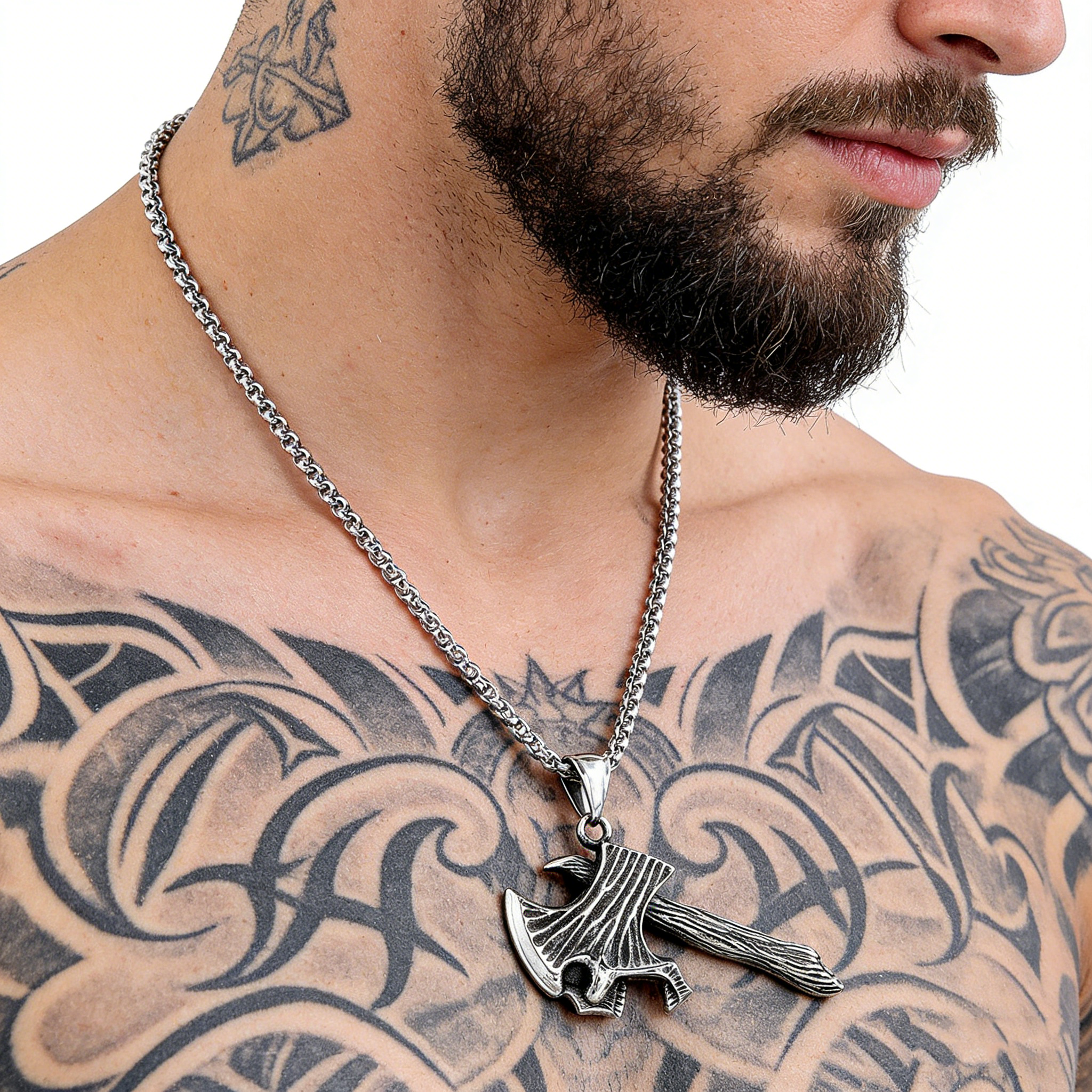 Retro skull axe necklace