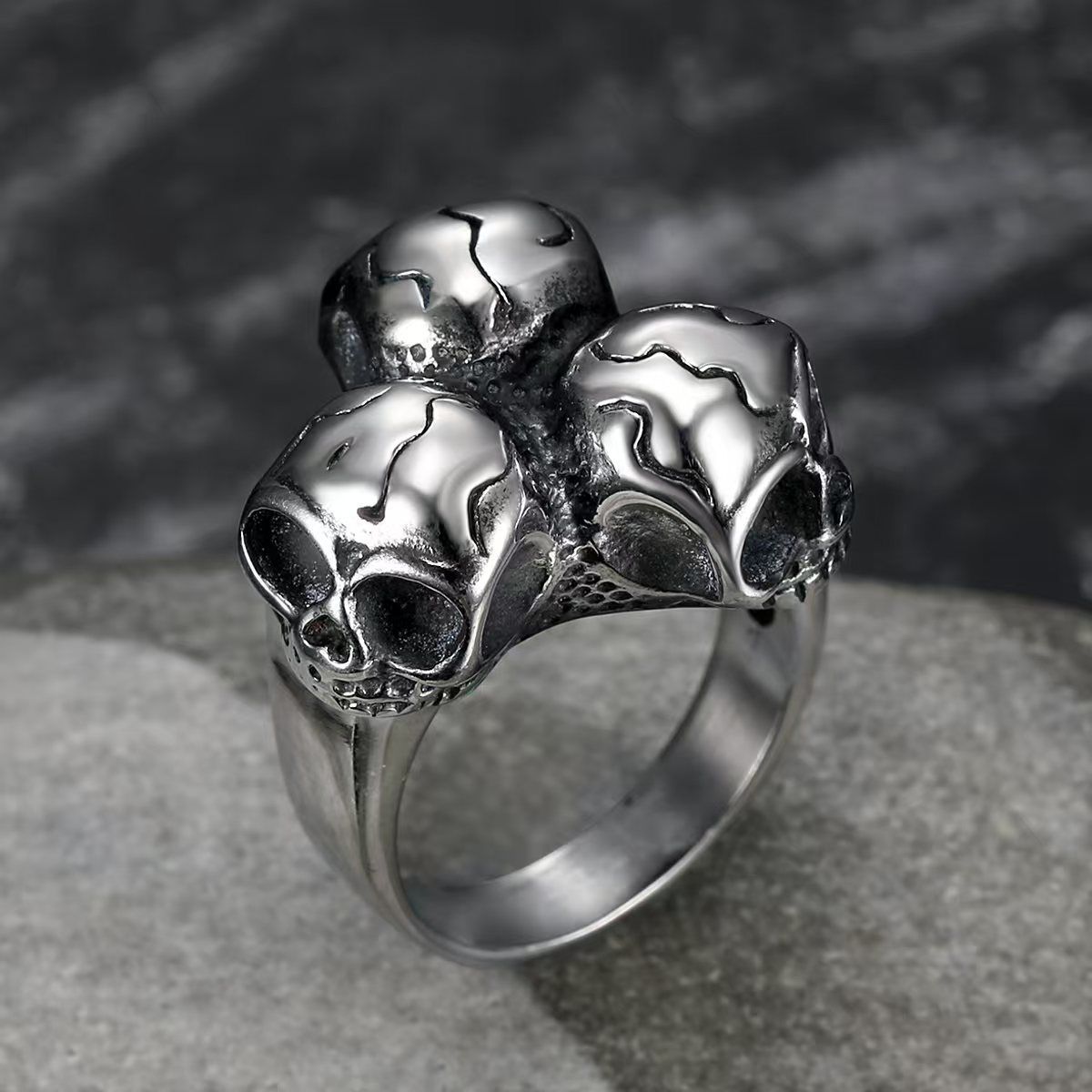 925 Sterling Silver The Three-Skull Rebel Ring 