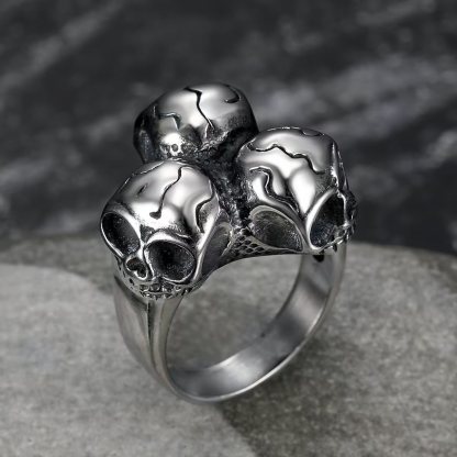 925 Sterling Silver The Three-Skull Rebel Ring 