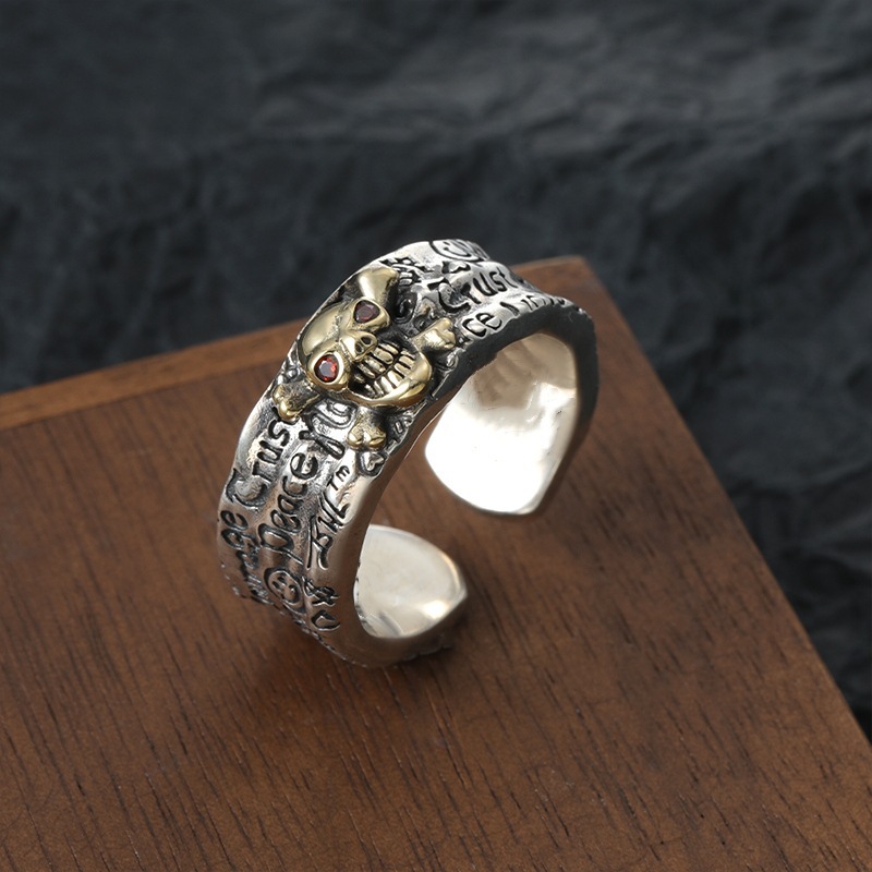 925 Sterling Silver Graffiti Skull Ring