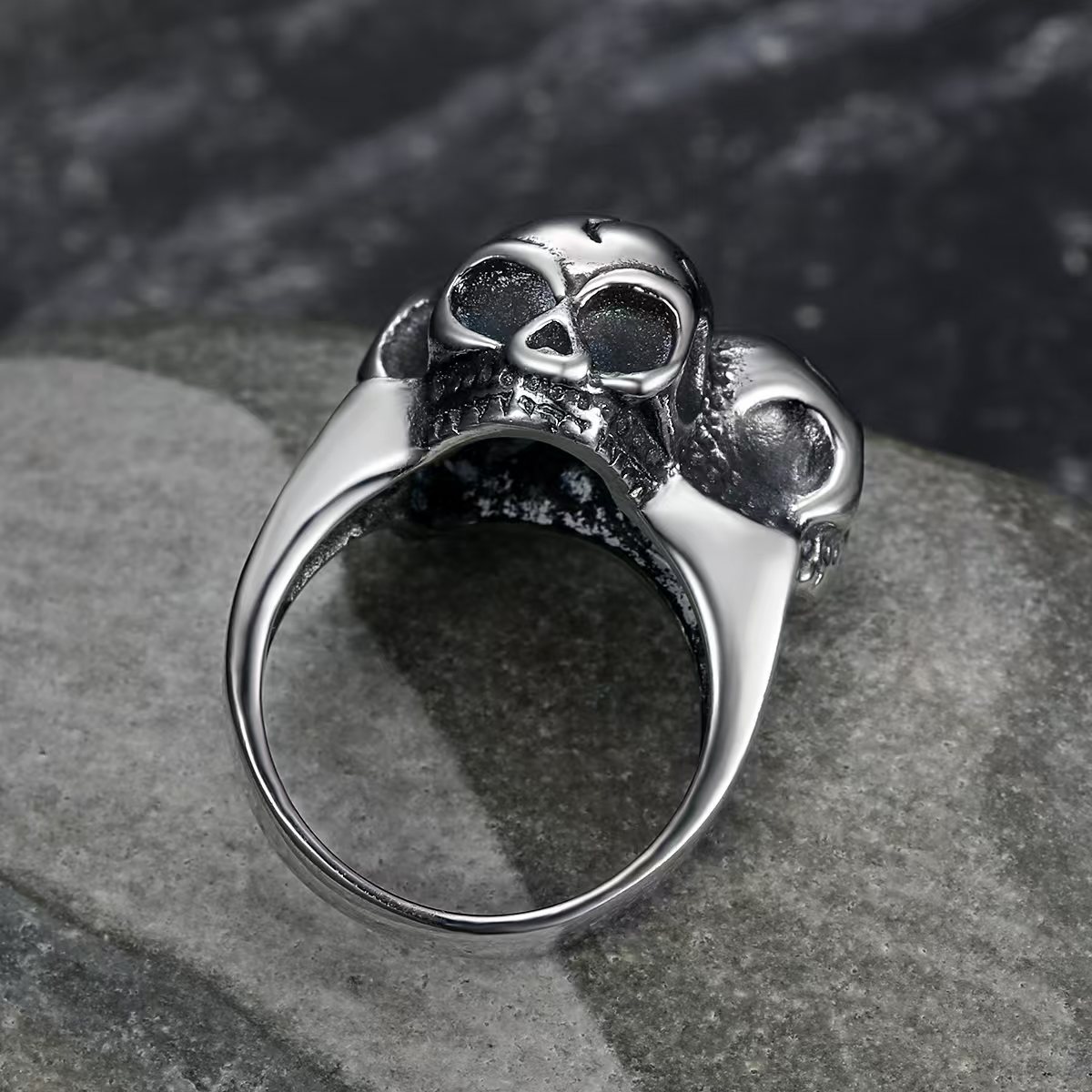 925 Sterling Silver The Three-Skull Rebel Ring 