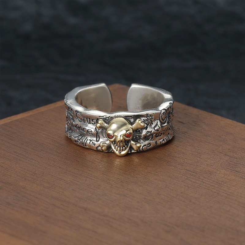 925 Sterling Silver Graffiti Skull Ring