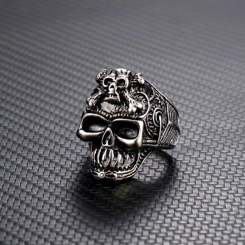 925 Sterling Silver Layered Skull Totem Ring