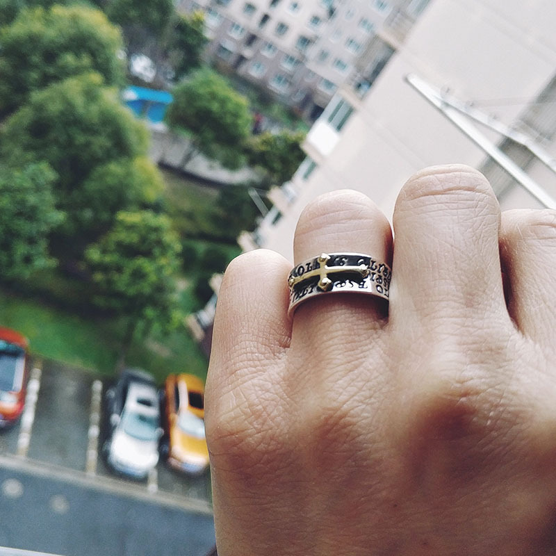 925 Sterling Silver Vintage Cross Open Ring