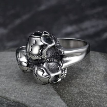 925 Sterling Silver The Three-Skull Rebel Ring 