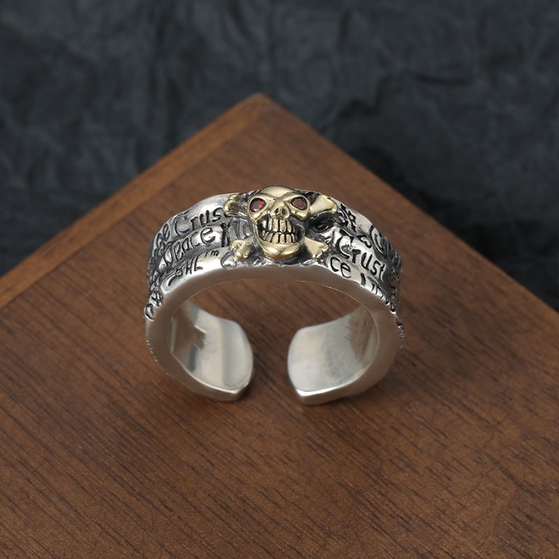 925 Sterling Silver Graffiti Skull Ring