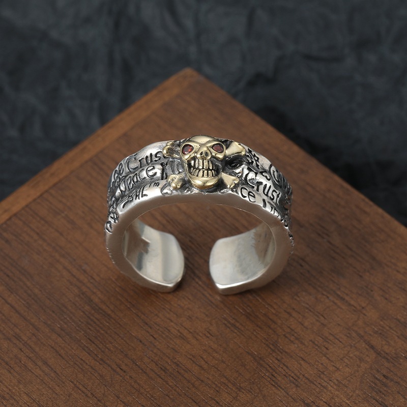 925 Sterling Silver Graffiti Skull Ring