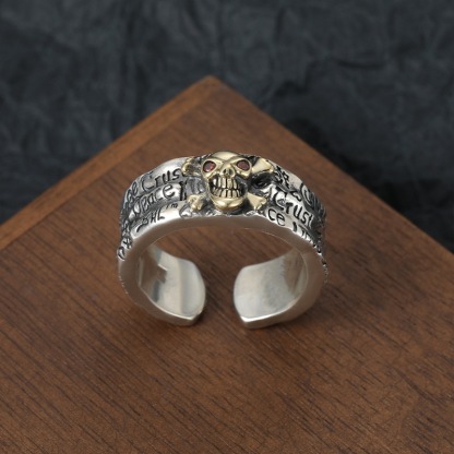 925 Sterling Silver Graffiti Skull Ring