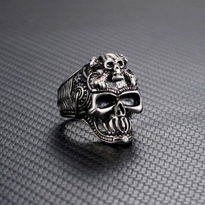 925 Sterling Silver Layered Skull Totem Ring