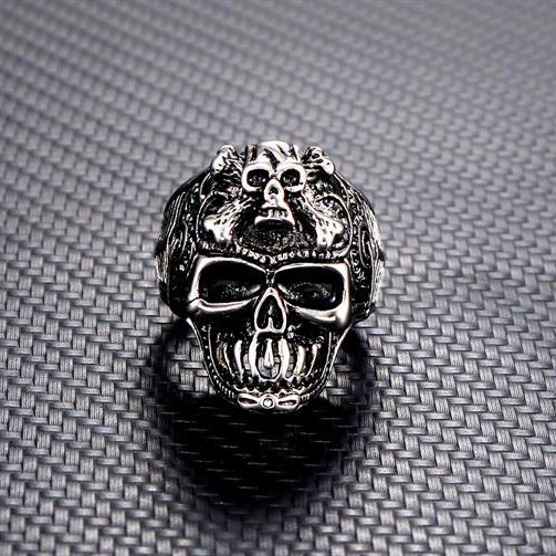 925 Sterling Silver Layered Skull Totem Ring
