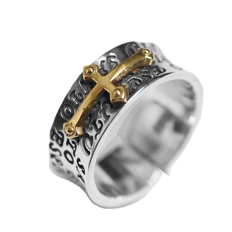 925 Sterling Silver Vintage Cross Open Ring